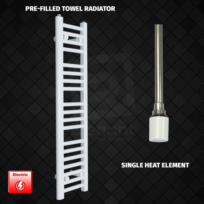 1000 x 250 Pre-Filled Heated Electric Towel Rail White