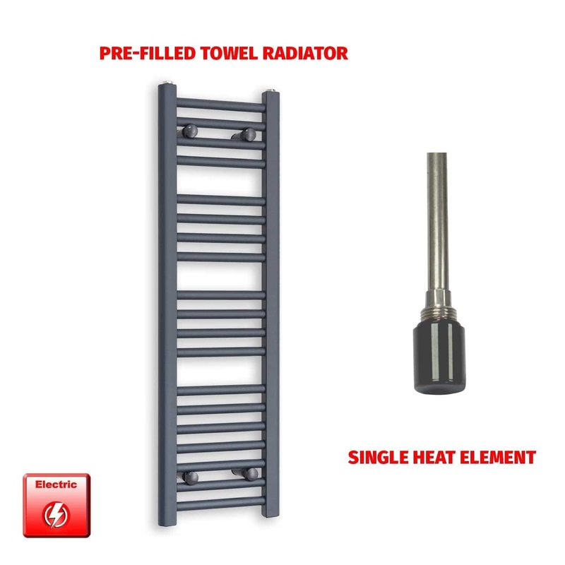 1000 x 300 Flat Anthracite Pre-Filled Electric Heated Towel Rail