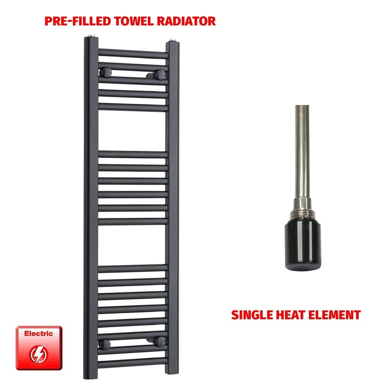 1000 x 300 Flat Black Pre-Filled Electric Heated Towel Rail