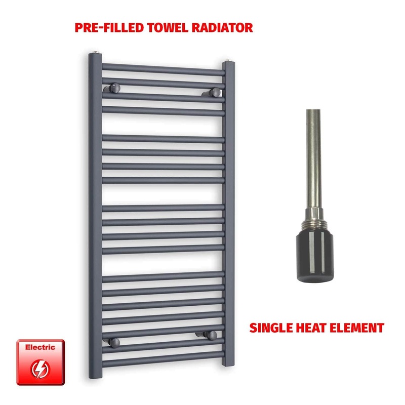 1000 x 500 Flat Anthracite Pre-Filled Electric Heated Towel Rail
