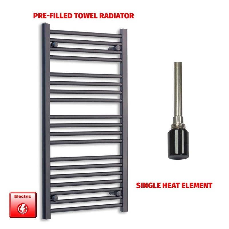 1000 x 500 Flat Black Pre-Filled Electric Heated Towel Rail HTR