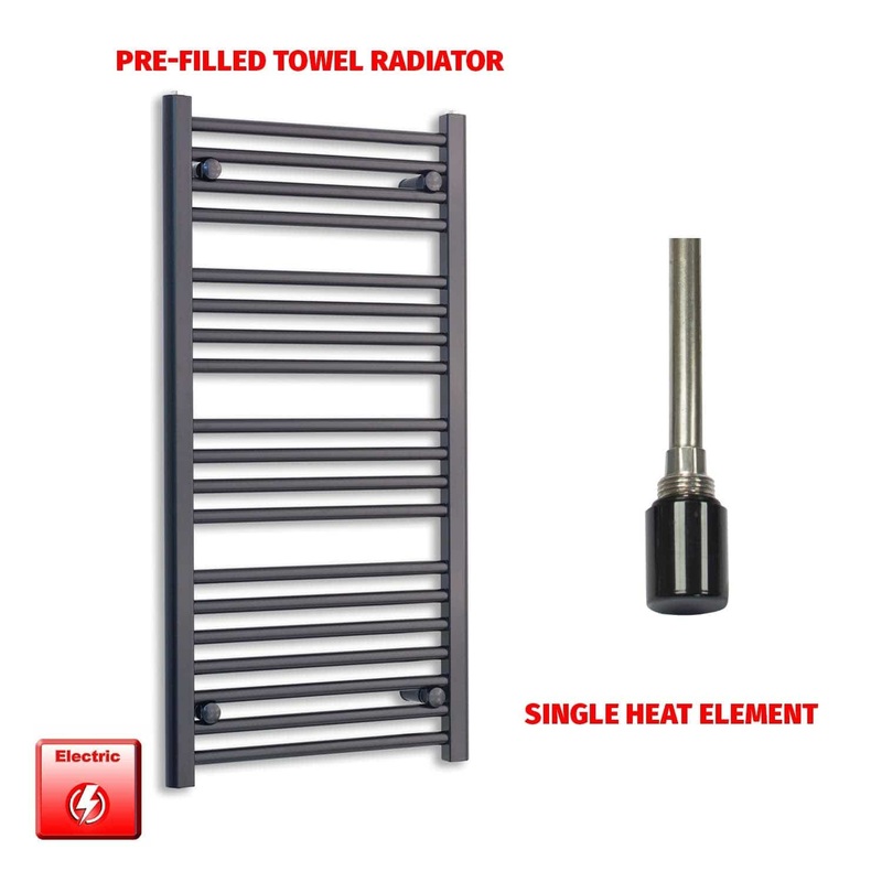 1000 x 550 Flat Black Pre-Filled Electric Heated Towel Rail