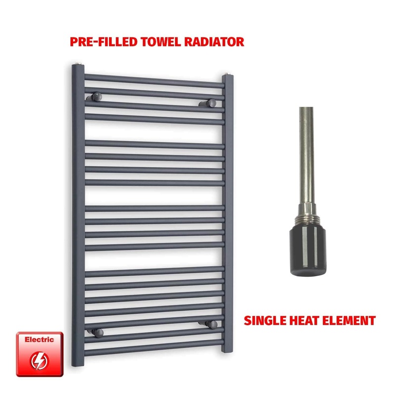 1000 x 600 Flat Anthracite Pre-Filled Electric Heated Towel Rail Radiator