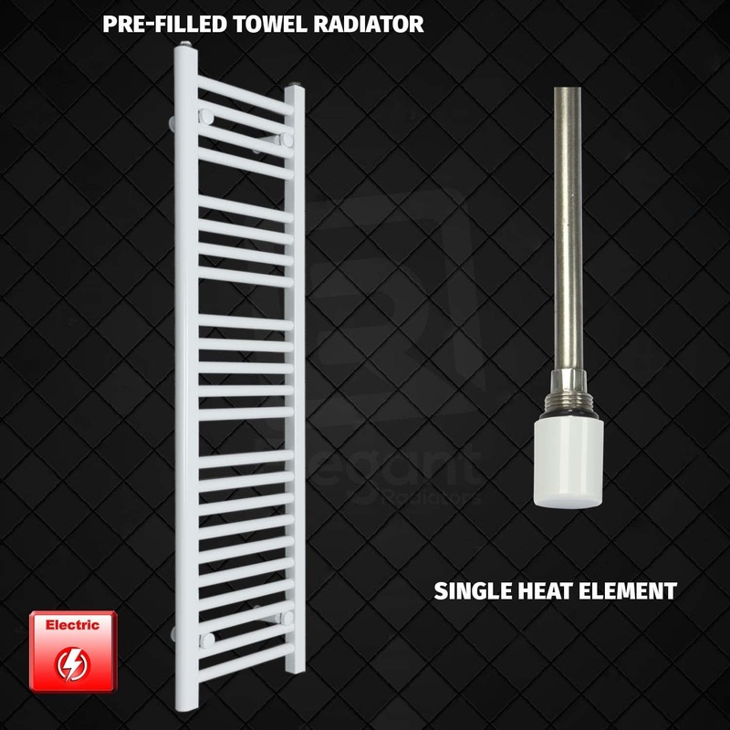 1200 x 400 Electric Heated Towel Rail Pre-Filled White