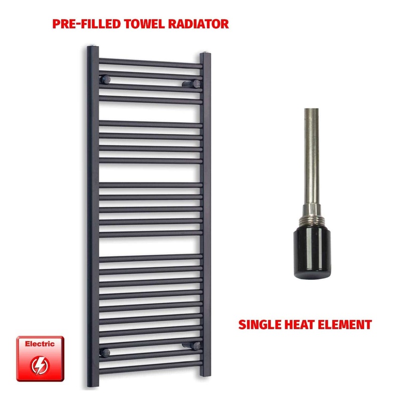 1200 x 500 Flat Black Pre-Filled Electric Heated Towel Rail HTR