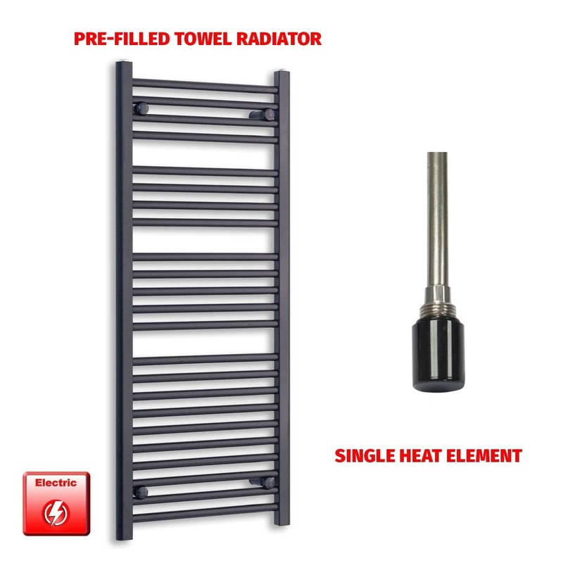 1200 x 550 Flat Black Pre-Filled Electric Heated Towel Rail