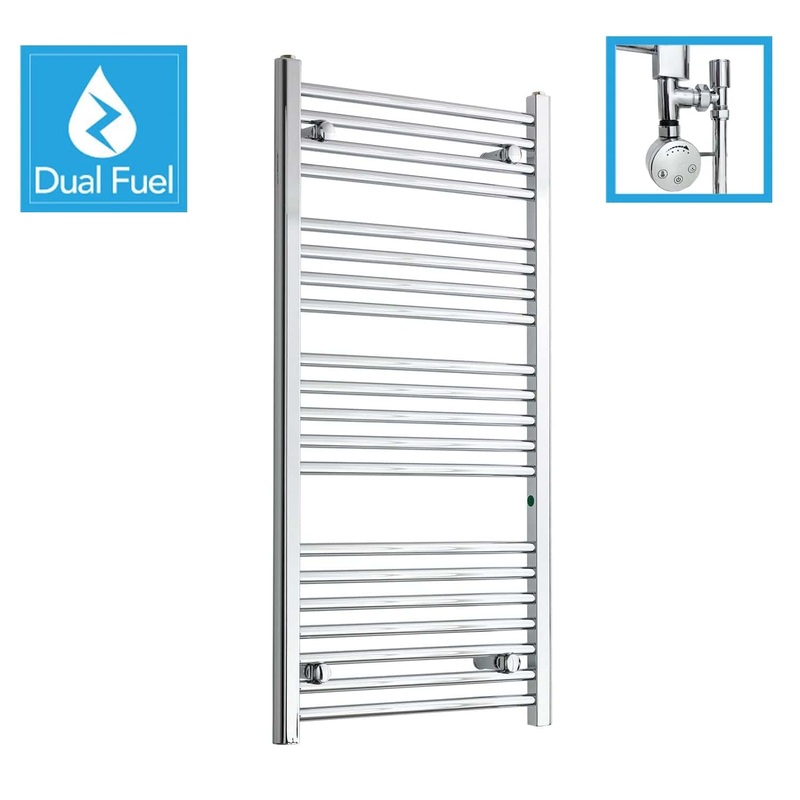 1100 x 500 Chrome Dual Fuel Flat Heated Towel Rail Radiator