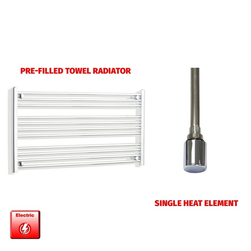 1000 x 600 Flat Chrome Pre-Filled Electric Heated Towel Rail