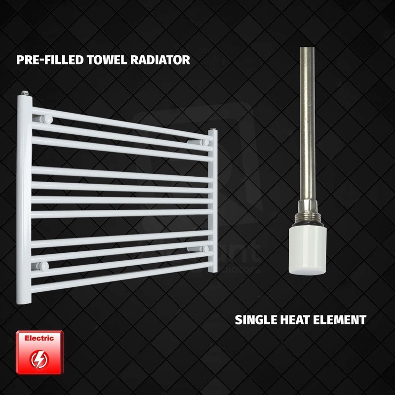 1200 x 600 Flat White Pre-Filled Electric Heated Towel Rail