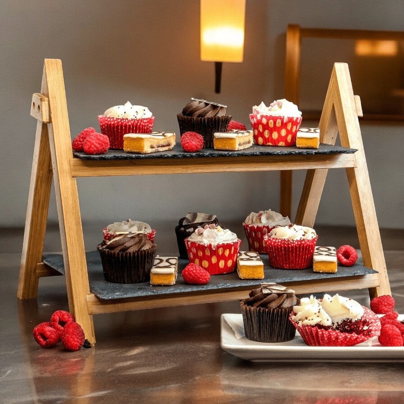 2 Tier Bamboo Slate Cake Stand