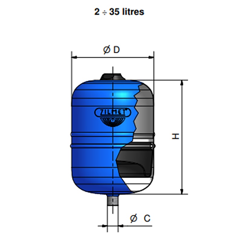 Zilmet Hydro-Pro 2-litre to 35-litre Wall-mounted 1inch & 3/4inch  Bsp Potable-water Vessel Fixed Membrane