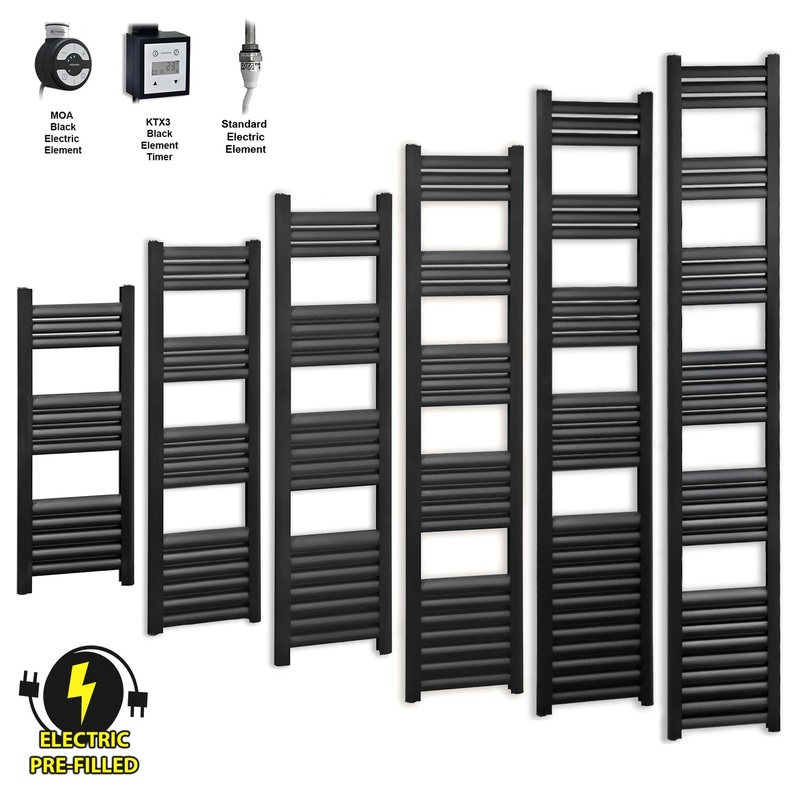 300mm Wide – Accuro Korle Matt Black Electric Heated Towel Rail Radiator