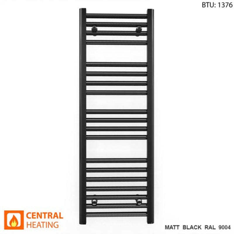 350mm x 1000mm Straight Matt Black Heated Towel Rail Radiator