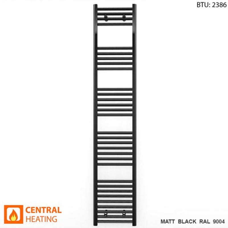 350mm x 1800mm Straight Matt Black Heated Towel Rail Radiator
