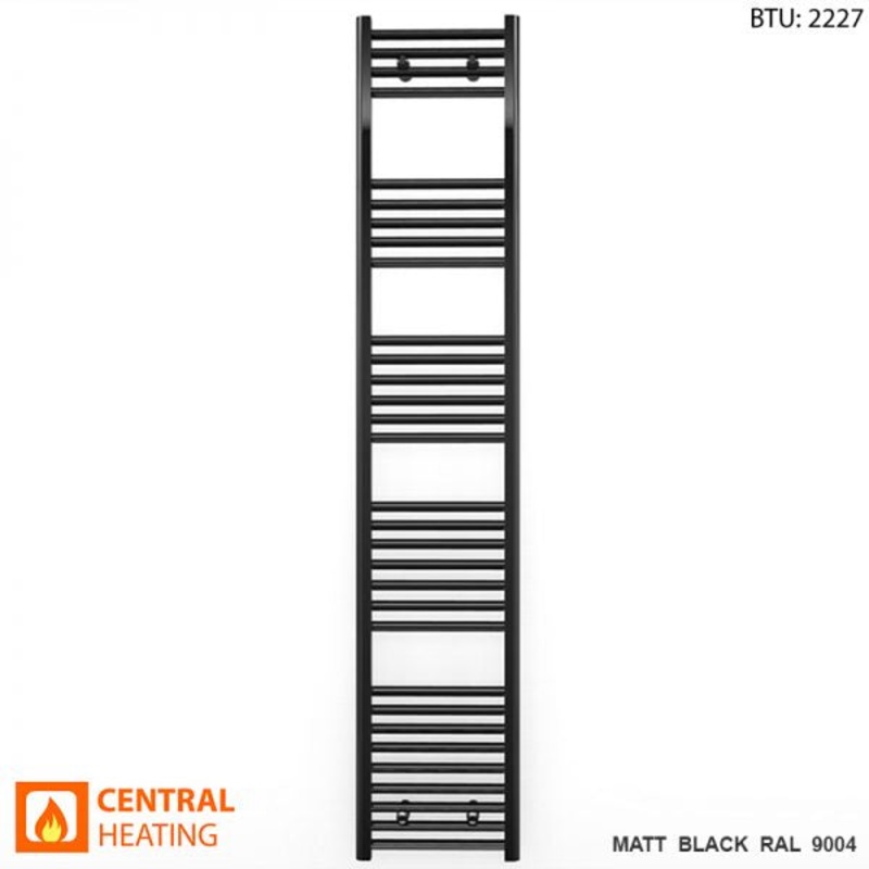 300mm x 1800mm Straight Matt Black Heated Towel Rail Radiator