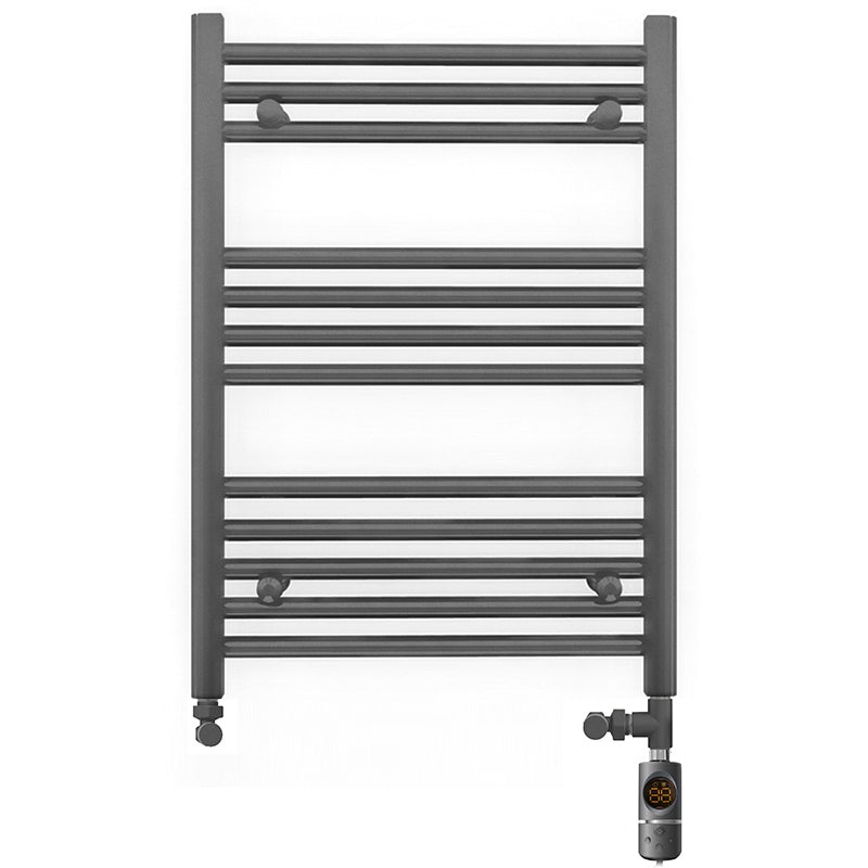 Small Dual Fuel 550mm x 700mm Straight Anthracite Grey Heated Towel Rail – (incl. Valves + Electric Heating Kit)