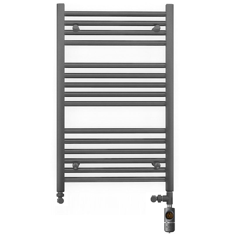 Small Dual Fuel 550mm x 800mm Straight Anthracite Grey Heated Towel Rail – (incl. Valves + Electric Heating Kit)