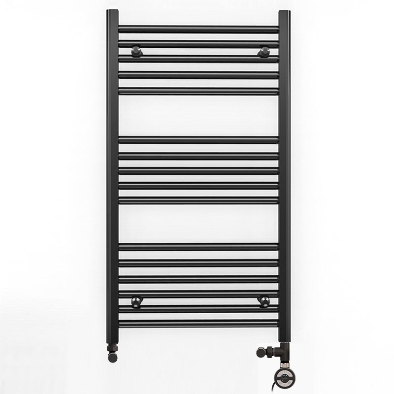 Small Dual Fuel 500mm x 900mm Straight Matt Matt Black Heated Towel Rail – (incl. Valves + Electric Heating Kit)