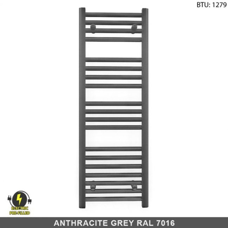 300mm x 1000mm Anthracite Grey Electric Pre-Filled Heated Towel Rail Radiator