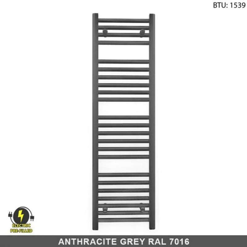 300mm x 1200mm  Anthracite Grey Electric Pre-Filled Heated Towel Rail Radiator