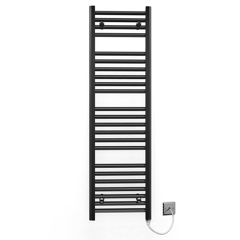 350mm x 1200mm Straight Matt Black Electric Pre-Filled Heated Towel Rail Radiator