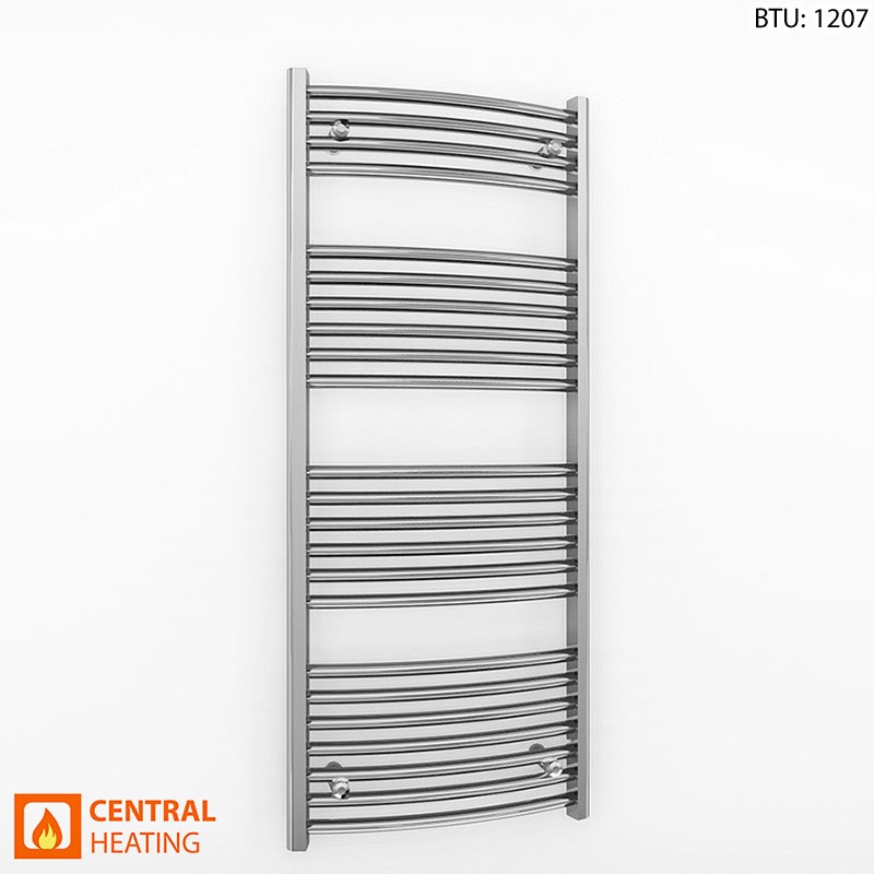 400mm x 1200mm Curved Chrome Heated Towel Rail Radiator