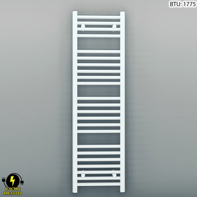 400mm x 1200mm Straight White Electric Pre-Filled Heated Towel Rail Radiator