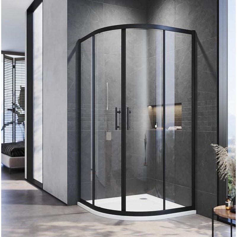 NILE Black Quadrant Shower Enclosure 5mm Tempered Glass 900 x 900mm