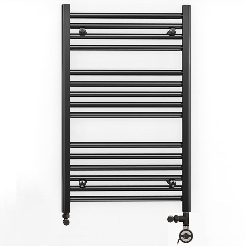 Small Dual Fuel 550mm x 800mm Straight Matt Matt Black Heated Towel Rail – (incl. Valves + Electric Heating Kit)