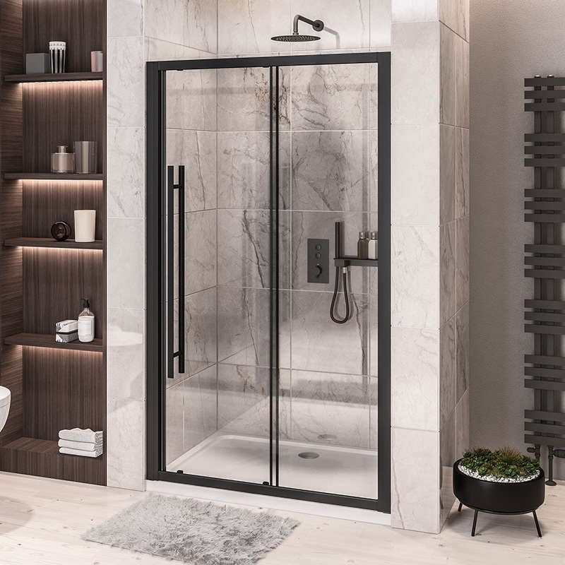 Vantage 2000 Matt Black Sliding Door Shower Enclosure 1700mm