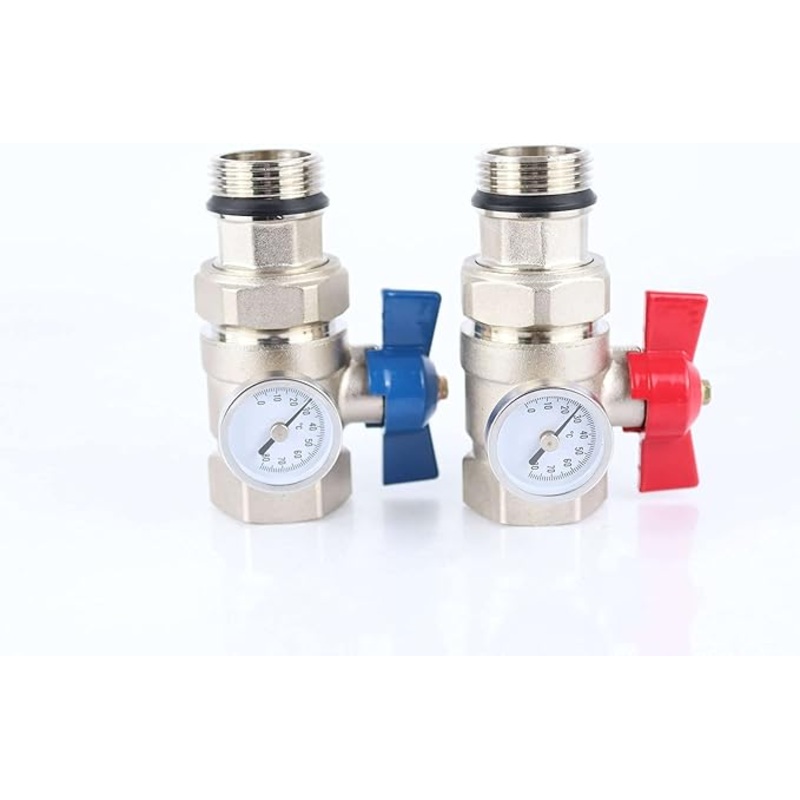 1 Inch Ball Valve With Thermomenter Blue And Red Handle